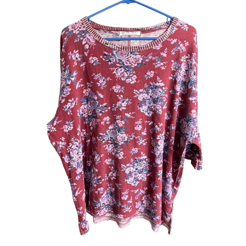 Free People Top You And Me Tee Shirt Floral Small S/S Slouchy Relaxed Oversized